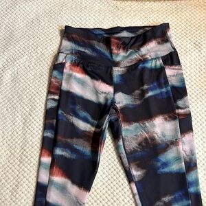 Athletic leggings size large blue green and pink
